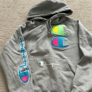 Champion Gray Hoodie with Neon Accents